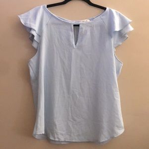 Women’s Short Sleeve Blouse, Light Blue, Flowy, Summer Top, Flutter Sleeves